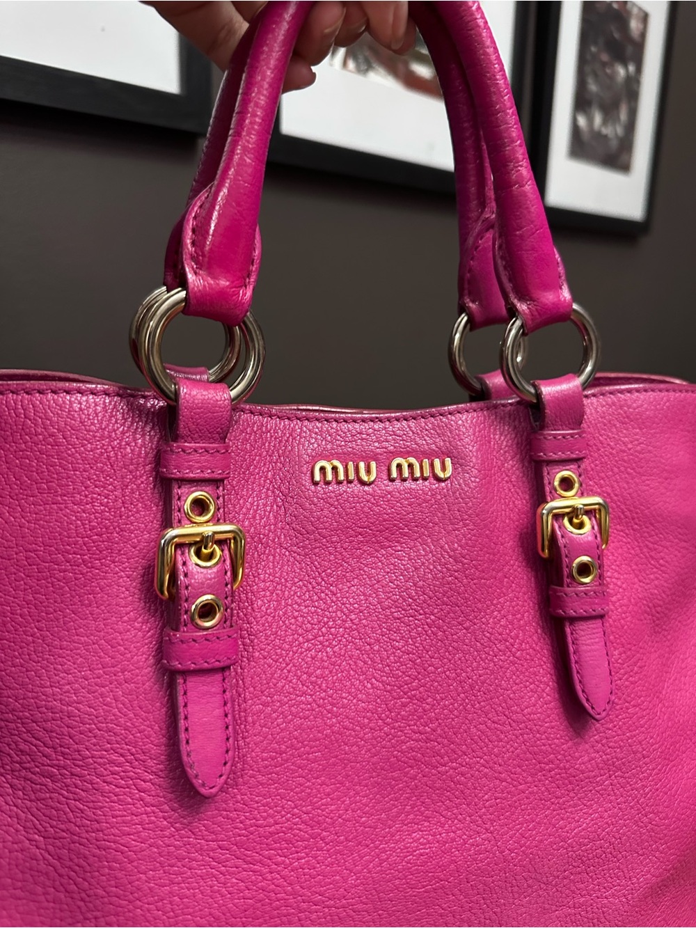 Miu Miu Pink Madras Leather Tote / Crossbody Bag - Picture 12 of 14